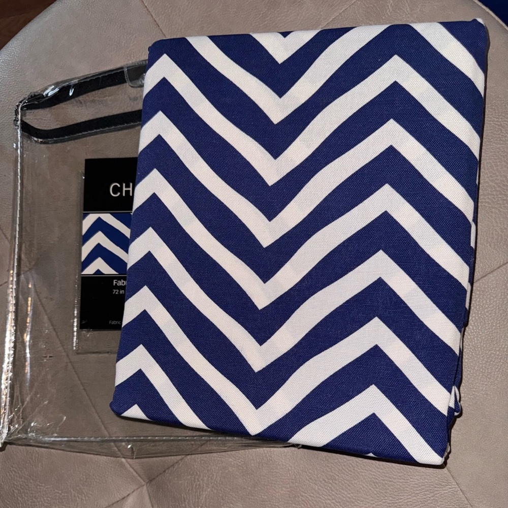 Chevron Stripe Blue and White Fabric Shower Curtain
